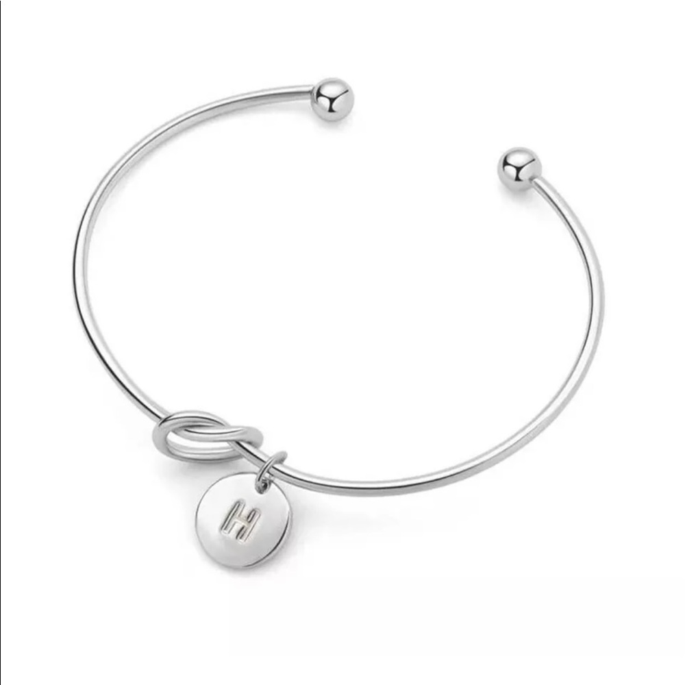 New Silver Initial Letter Charm Love Knot Alloy Open Bracelet Bangle Cuff - M